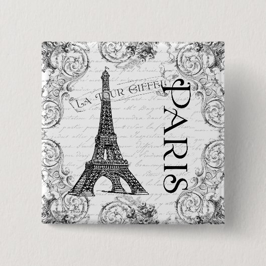 Badge Carré 5 Cm Paris Tour Eiffel et ses manuscrits (Devant)