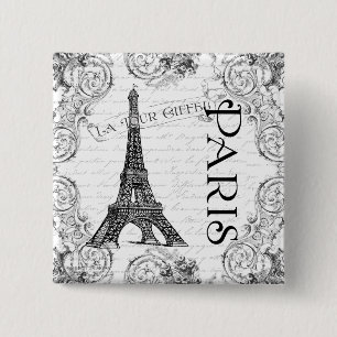 Badge Carré 5 Cm Paris Tour Eiffel et ses manuscrits