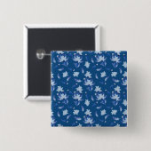 Badge Carré 5 Cm Parrot Exotique-Blanc Bleu Plumes Répéter (Devant & derrière)