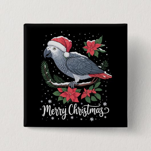 Badge Carré 5 Cm Parrot gris africain de Noël (Devant)