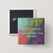 Badge Carré 5 Cm Parti de la mariée Abstraite de l'arc-en-ciel ROYG (Devant & derrière)