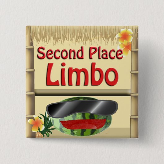 Badge Carré 5 Cm Parti Tropical Tiki Hut 2e Place Limbo Button (Devant)
