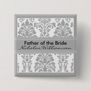 Badge Carré 5 Cm Partie nuptiale de damassé argentée - père de l