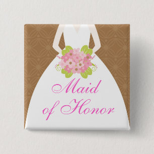 Badge Carré 5 Cm Partie nuptiale rose et Brown de robe de mariage