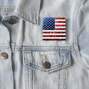 Badge Carré 5 Cm PARTIES SCINTILLANT américaines drapeau rouge bleu