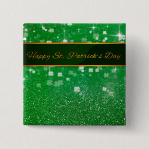 Badge Carré 5 Cm Parties scintillant de la Saint Patrick Shamrock