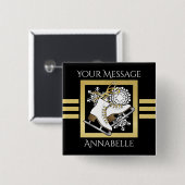 Badge Carré 5 Cm Parties scintillant en or noir moderne personnalis (Devant & derrière)