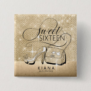 Badge Carré 5 Cm Parties scintillant et brillant Sweet 16 V2 Gold I
