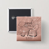 Badge Carré 5 Cm Parties scintillant et Shine Quinceanera Rose Gold (Devant & derrière)