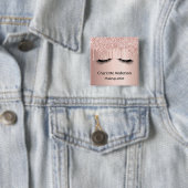 Badge Carré 5 Cm parties scintillant or rose gouttes maquillage art (En situation)