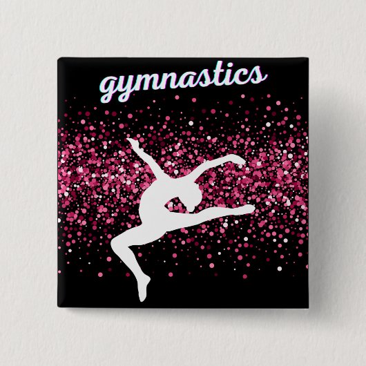 Badge Carré 5 Cm Parties scintillant rose bonde de la gymnastique (Devant)