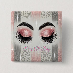 Badge Carré 5 Cm Parties scintillant rose cils