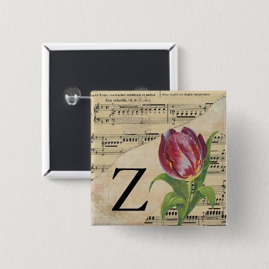 Badge Carré 5 Cm Partition violette Musique Monogramme initial Z (Devant & derrière)