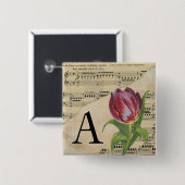 Badge Carré 5 Cm Partition violette Tulip Musique Monogramme initia (Devant & derrière)