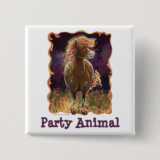 Badge Carré 5 Cm Party Time Fire Horse (Devant)