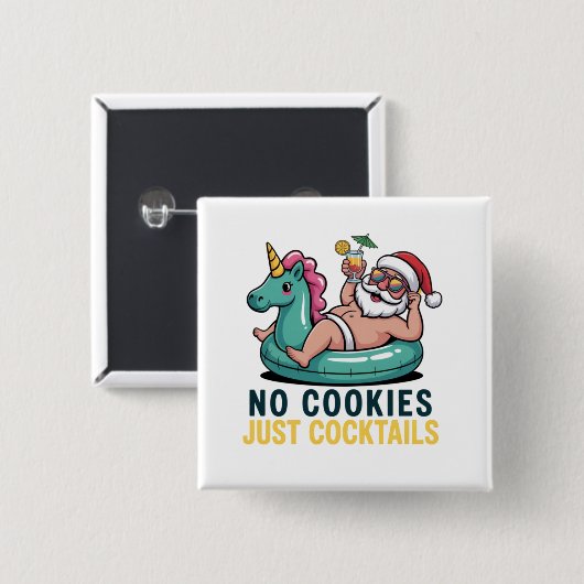 Badge Carré 5 Cm Pas de cookies Juste des cocktails Père Noël Summe (Devant & derrière)