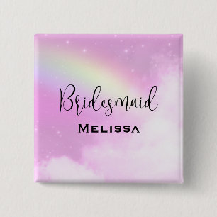 Badge Carré 5 Cm Pastel Pink Sky avec Bridesmaid en arc-en-ciel jau