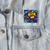 Badge Carré 5 Cm Patch de Pansy Gold et Purple (En situation)