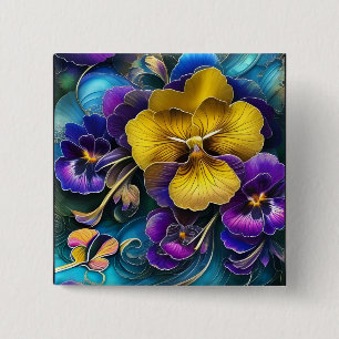 Badge Carré 5 Cm Patch de Pansy Gold et Purple