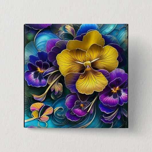 Badge Carré 5 Cm Patch de Pansy Gold et Purple (Devant)