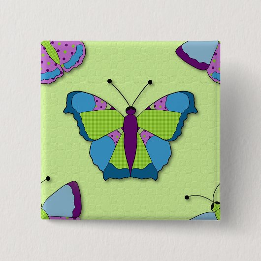 Badge Carré 5 Cm Patchwork Butterfly Pattern on Green (Devant)