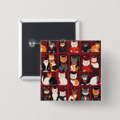 Badge Carré 5 Cm patchwork chats IA art bouton (Devant & derrière)