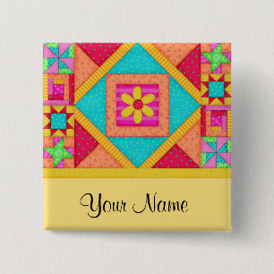 Badge Carré 5 Cm Patchwork coloré Quilt Bloc Pièces d'art