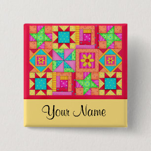 Badge Carré 5 Cm Patchwork coloré Quilt Bloc Pièces d'art