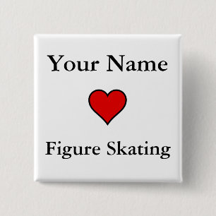 Badge Carré 5 Cm Patinage artistique de coeurs (de votre nom)