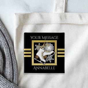 Badge Carré 5 Cm Patinage artistique personnalisé avec paillettes n