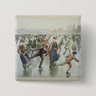 Badge Carré 5 Cm Patinage, édité par L. Prang et Cie.