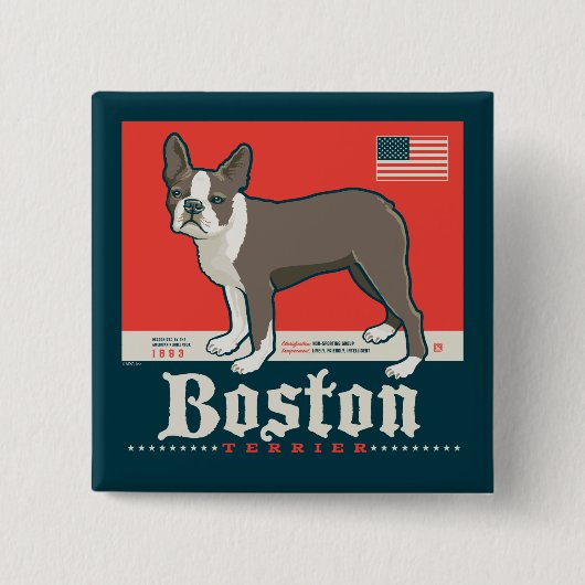Badge Carré 5 Cm Patriotique | Boston Terrier (Devant)