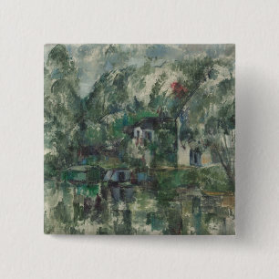Badge Carré 5 Cm Paul Cezanne   au bord de l'eau, C. 1890 (huile o