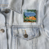 Badge Carré 5 Cm Paul Cezanne - Estaque aux toits rouges (En situation)