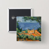 Badge Carré 5 Cm Paul Cezanne - Estaque aux toits rouges (Devant & derrière)