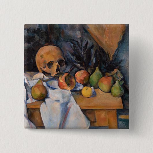 Badge Carré 5 Cm Paul Cezanne - La vie morte avec le crâne (Devant)