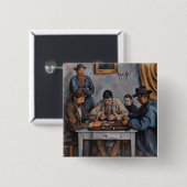 Badge Carré 5 Cm Paul Cezanne - Les Joueurs De Cartes (Devant & derrière)