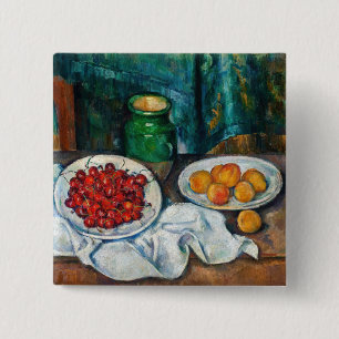 Badge Carré 5 Cm Paul Cezanne - Nature morte aux cerises et aux pêc