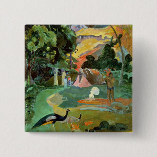 Badge Carré 5 Cm Paul Gauguin   Matamoe ou, paysage avec des paons