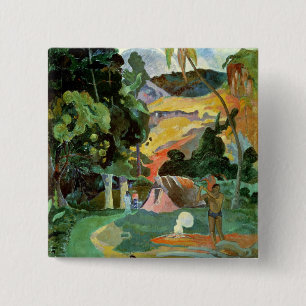 Badge Carré 5 Cm Paul Gauguin Matamoe ou, paysage avec des paons