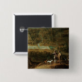 Badge Carré 5 Cm Paysage avec des sportifs (Devant & derrière)