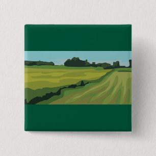 Badge Carré 5 Cm Paysage Campagnard Vert