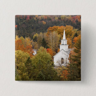 Badge Carré 5 Cm Paysage d'automne avec église, Vermont, États-Un
