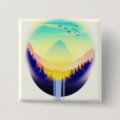 Badge Carré 5 Cm Paysage de cascade (Devant)