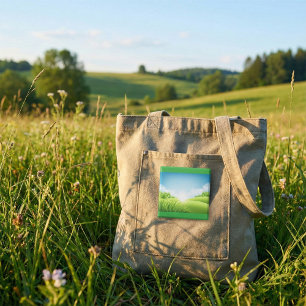 Badge Carré 5 Cm Paysage de champ vert ensoleillé