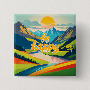 Badge Carré 5 Cm Paysage de la montagne Retro