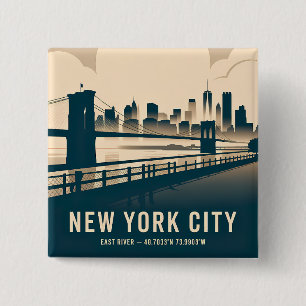 Badge Carré 5 Cm Paysage de New York City Minimaliste Art Vintage R