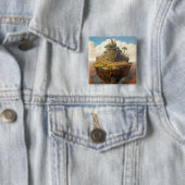 Badge Carré 5 Cm Paysage de Surreal Island Art Imaginaire (En situation)