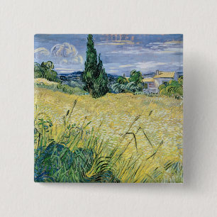 Badge Carré 5 Cm Paysage de Vincent van Gogh avec du maïs vert,