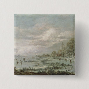 Badge Carré 5 Cm Paysage d'hiver